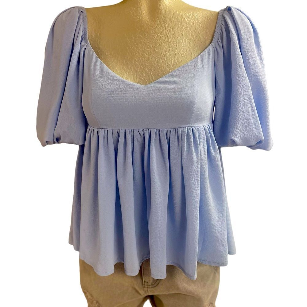 She + Sky baby doll crop top, light blue, size S